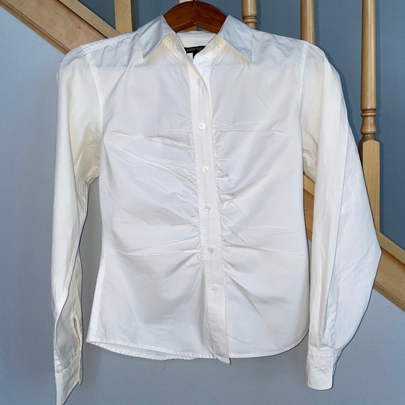 ANNE KLEIN WHITE BUTTON DOWN WOMEN'S BLOUSE W/RUCHING SZ  8 - Picture 1 of 5